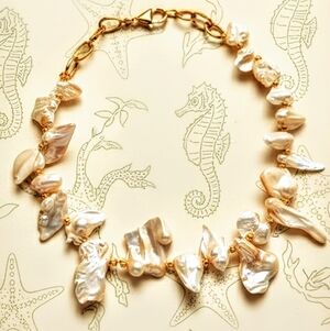 Natural Flower Petal Pearl Keishi Freshwater Freeform Necklace In Gold Plated